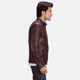 Vidan Maroon Leather Quilted Biker Jacket